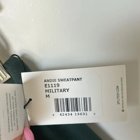 Splits59 Andie Drawstring Sweatpants Military Green New with tags size medium - Picture 6 of 9